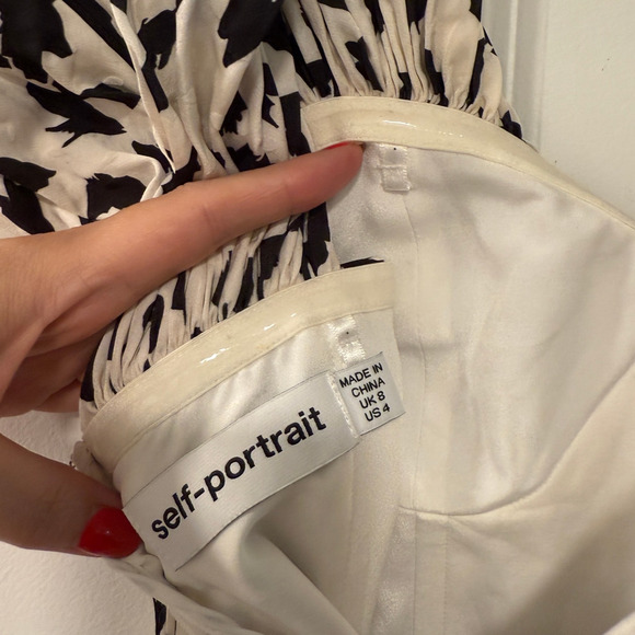 Self-Portrait 4 Off Shoulder Leopard Mini Dress Ruched Corset Black Cream XS - Picture 11 of 11